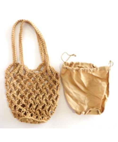 mimis（ミイーミイーズ）の「マクラメミニバック巾着内袋付（トートバッグ・レディース・アイボリー/ブラック/ベージュ・FREE）」の4枚目の写真