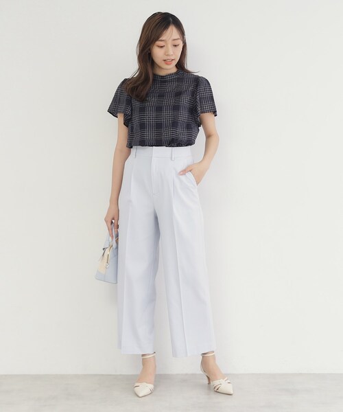 index(インデックス)の「◆シアーサッカーチェック フレアスリーブブラウス【洗濯機洗い可/イージーケア】(シャツ/ブラウス・レディース・ネイビー系1/アイボリー系1/サックスブルー系1・42/40/38/36)」の13枚目の写真