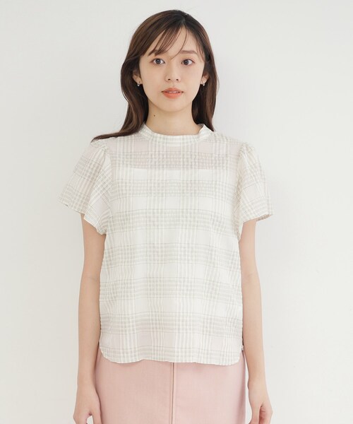 index(インデックス)の「◆シアーサッカーチェック フレアスリーブブラウス【洗濯機洗い可/イージーケア】(シャツ/ブラウス・レディース・ネイビー系1/アイボリー系1/サックスブルー系1・42/40/38/36)」の16枚目の写真