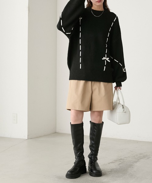 BONLECILL(ボンルシール)の「リボンステッチもちもちニットプルオーバー(ニット/セーター・レディース・アイボリー/チャコールグレー/ブラック・FREE)」の17枚目の写真