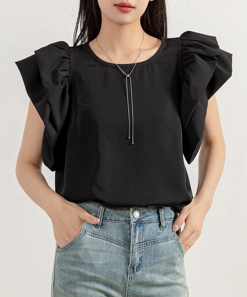 DAY CLOSET（デイ クローゼット）の「レディース Wボリュームフリルスリーブブラウス（シャツ/ブラウス・レディース・ブラック/ホワイト/ダークブラウン・FREE）」の9枚目の写真
