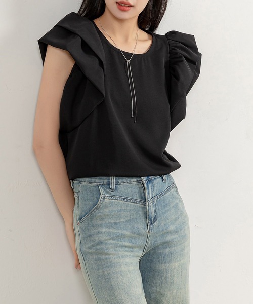 DAY CLOSET（デイ クローゼット）の「レディース Wボリュームフリルスリーブブラウス（シャツ/ブラウス・レディース・ブラック/ホワイト/ダークブラウン・FREE）」の11枚目の写真