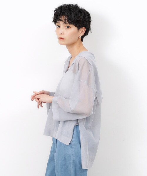 OPAQUE.CLIP(オペークドットクリップ)の「◆セーラーカラーシアーニット【洗濯機洗い可】(ニット/セーター・レディース・ホワイト/ライトグレー/ダークブラウン・38/40/42)」の2枚目の写真