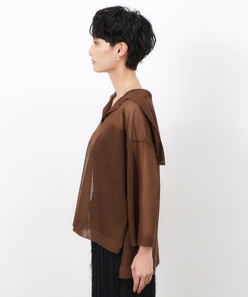 OPAQUE.CLIP(オペークドットクリップ)の「◆セーラーカラーシアーニット【洗濯機洗い可】(ニット/セーター・レディース・ホワイト/ライトグレー/ダークブラウン・38/40/42)」の8枚目の写真