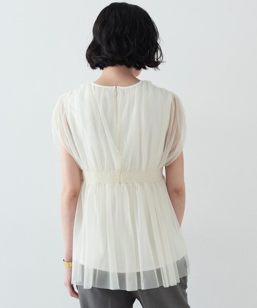 GALLEST（ギャレスト）の「◆チュールシャーリングトップス（シャツ/ブラウス・レディース・ブラック/ダークブラウン/アイボリー・38）」の5枚目の写真