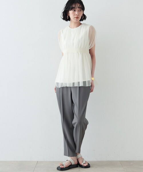 GALLEST（ギャレスト）の「◆チュールシャーリングトップス（シャツ/ブラウス・レディース・ブラック/ダークブラウン/アイボリー・38）」の9枚目の写真