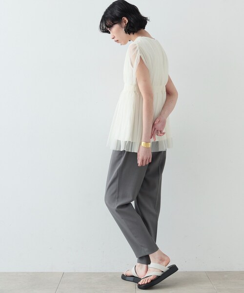 GALLEST（ギャレスト）の「◆チュールシャーリングトップス（シャツ/ブラウス・レディース・ブラック/ダークブラウン/アイボリー・38）」の10枚目の写真