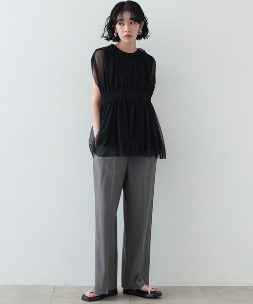 GALLEST（ギャレスト）の「◆チュールシャーリングトップス（シャツ/ブラウス・レディース・ブラック/ダークブラウン/アイボリー・38）」の12枚目の写真