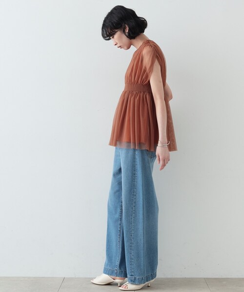 GALLEST（ギャレスト）の「◆チュールシャーリングトップス（シャツ/ブラウス・レディース・ブラック/ダークブラウン/アイボリー・38）」の22枚目の写真