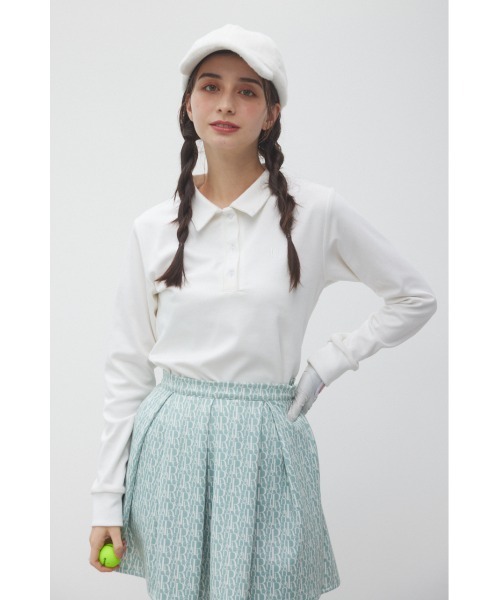 RIENDA GOLF(リエンダゴルフ)の「【RIENDA GOLF】ロゴ刺繍ロングスリーブポロシャツ(ポロシャツ・レディース・ブラック/ホワイト・MEDIUM/SMALL)」の2枚目の写真