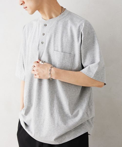 JOURNAL STANDARD relume（ジャーナルスタンダード　レリューム）の「Allen A / アレンエー S/S PK HENLY NECK（Tシャツ/カットソー・メンズ・ライトグレー/チャコールグレー/ホワイト・MEDIUM/LARGE/SMALL）」の2枚目の写真