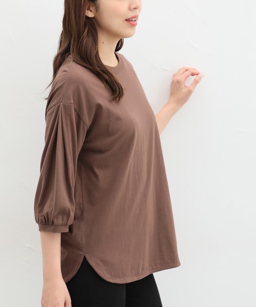 T. japan print sleeve tunic チュニック　ブラウン ランダムドットプリントチュニック （チュニック）｜TABASA
