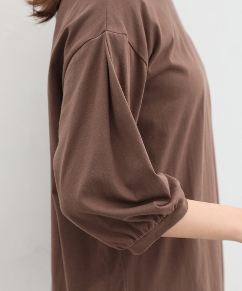 T. japan print sleeve tunic チュニック　ブラウン セール】7分袖チュニック（Tシャツ/カットソー）｜Honeys
