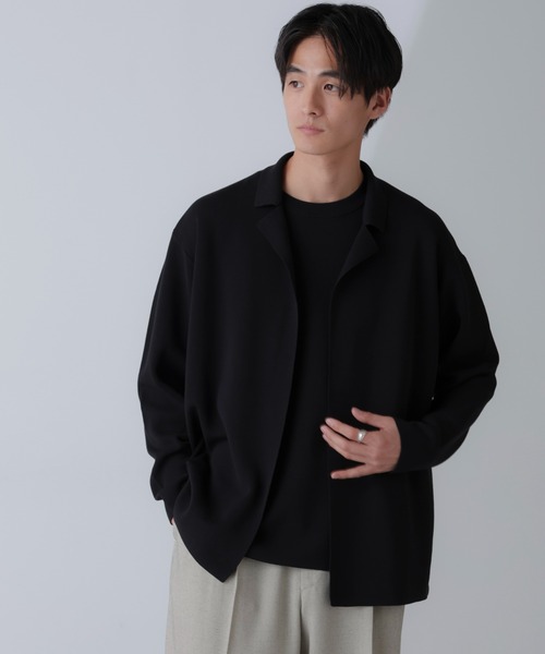 NANO universe(ナノユニバース)の「14ゲージミラノリブニット ボタンレスジャケット(手洗い可能)(テーラードジャケット・メンズ・ブラック/グレー系その他4・M/L)」の4枚目の写真