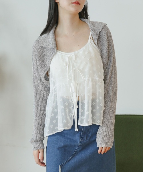 3.3 Field Trip （3.3フィールドトリップ）の「3.3 Field Trip／ソフトボレロカーディガン（スウェット・レディース・ブラック/アイボリー/グレー・FREE）」の2枚目の写真