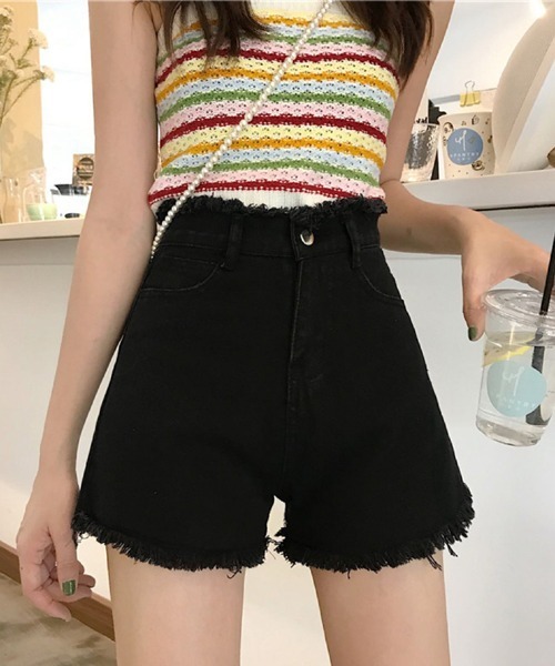 Mayree(メイリー)の「【Mayree】ハイウエスト ダメージ デニムショート パンツ(デニムパンツ・レディース・ホワイト/ブルー/ネイビー/ブラック/チャコールグレー・SMALL/MEDIUM/LARGE)」の3枚目の写真