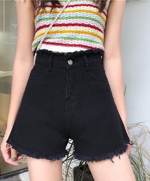 Mayree(メイリー)の「【Mayree】ハイウエスト ダメージ デニムショート パンツ(デニムパンツ・レディース・ホワイト/ブルー/ネイビー/ブラック/チャコールグレー・SMALL/MEDIUM/LARGE)」の16枚目の写真