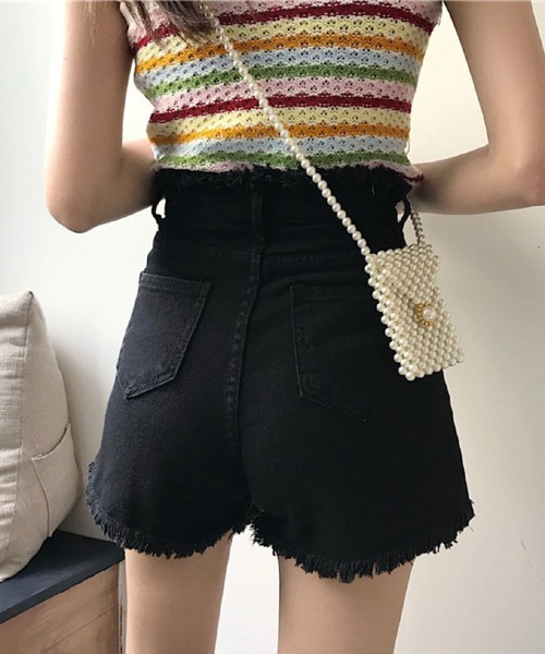 Mayree(メイリー)の「【Mayree】ハイウエスト ダメージ デニムショート パンツ(デニムパンツ・レディース・ホワイト/ブルー/ネイビー/ブラック/チャコールグレー・SMALL/MEDIUM/LARGE)」の15枚目の写真