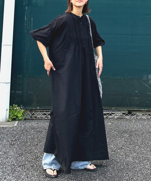 新品・未使用 レキップ ノーカラーワンピース ピンタック リネン混 日本製 黒 notch.（ノッチ）の「【 notch. by KR 】ピンタックルーズボイル