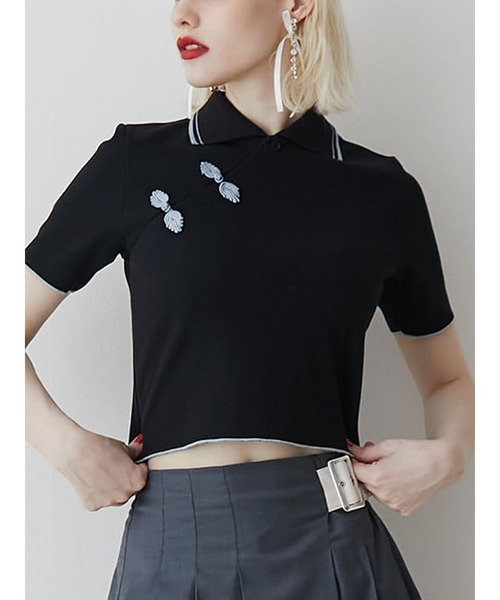 jouetie（ジュエティ）の「チャイナポロトップス（ポロシャツ・レディース・ボルドー/ブラック/ネイビー/アイボリー・MEDIUM）」の3枚目の写真