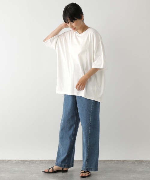 LEPSIM（レプシィム）の「サイドリブ5分袖T　129984（Tシャツ/カットソー・レディース・ライトブルー/オフホワイト/チャコールグレー・FREE）」の4枚目の写真