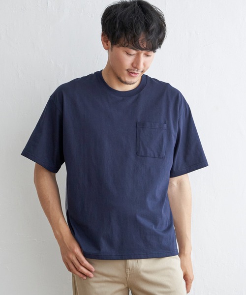 ikka(イッカ)の「ストライプブロード切り替えTシャツ(Tシャツ/カットソー・メンズ・ホワイト/ブラック/ネイビー・M/L/XL/S)」の10枚目の写真
