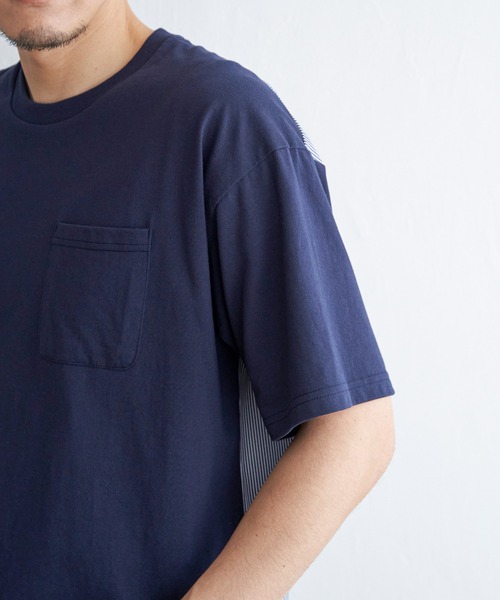 ikka(イッカ)の「ストライプブロード切り替えTシャツ(Tシャツ/カットソー・メンズ・ホワイト/ブラック/ネイビー・M/L/XL/S)」の15枚目の写真