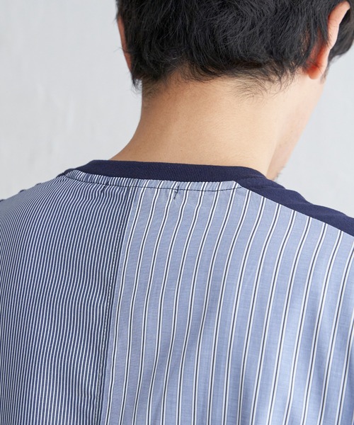 ikka(イッカ)の「ストライプブロード切り替えTシャツ(Tシャツ/カットソー・メンズ・ホワイト/ブラック/ネイビー・M/L/XL/S)」の17枚目の写真