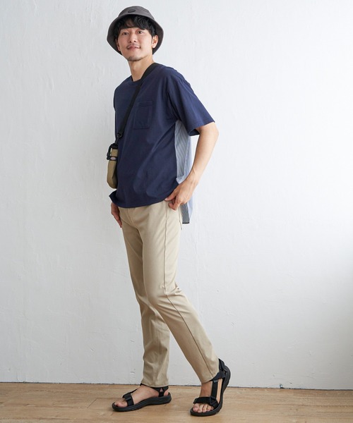 ikka(イッカ)の「ストライプブロード切り替えTシャツ(Tシャツ/カットソー・メンズ・ホワイト/ブラック/ネイビー・M/L/XL/S)」の4枚目の写真