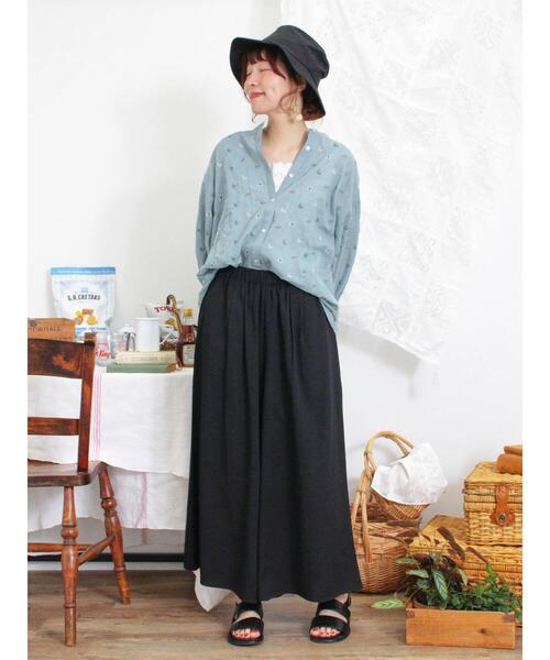 Samansa Mos2(サマンサ モスモス)の「【接触冷感】レーヨン混タックワイドパンツ(その他パンツ・レディース・カーキ/ダークブラウン/ブラック・F)」の18枚目の写真