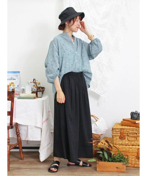 Samansa Mos2(サマンサ モスモス)の「【接触冷感】レーヨン混タックワイドパンツ(その他パンツ・レディース・カーキ/ダークブラウン/ブラック・F)」の17枚目の写真