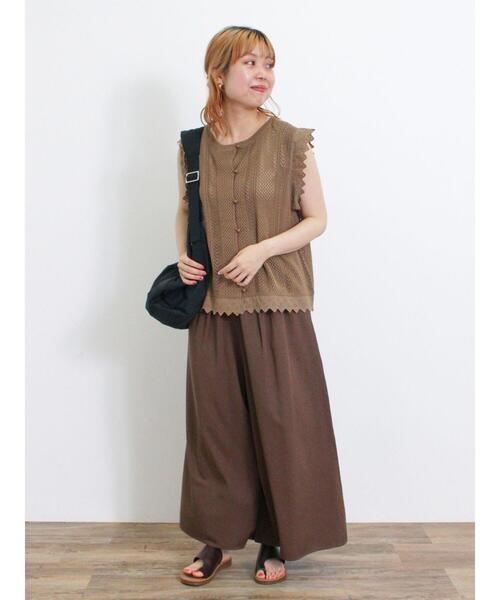 Samansa Mos2(サマンサ モスモス)の「【接触冷感】レーヨン混タックワイドパンツ(その他パンツ・レディース・カーキ/ダークブラウン/ブラック・F)」の10枚目の写真