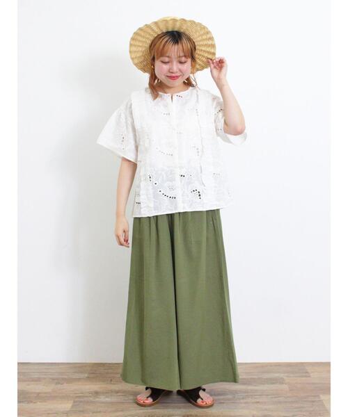 Samansa Mos2(サマンサ モスモス)の「【接触冷感】レーヨン混タックワイドパンツ(その他パンツ・レディース・カーキ/ダークブラウン/ブラック・F)」の7枚目の写真