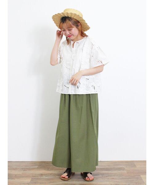 Samansa Mos2(サマンサ モスモス)の「【接触冷感】レーヨン混タックワイドパンツ(その他パンツ・レディース・カーキ/ダークブラウン/ブラック・F)」の6枚目の写真