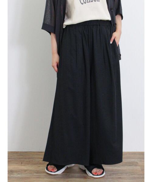 Samansa Mos2(サマンサ モスモス)の「【接触冷感】レーヨン混タックワイドパンツ(その他パンツ・レディース・カーキ/ダークブラウン/ブラック・F)」の4枚目の写真