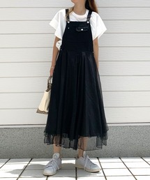 Q | チュールドッキングオーバーオールワンピ(ジャンパースカート)