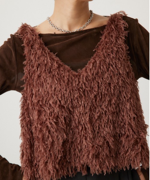 crie conforto（クリーコンフォルト）の「フェザーヤーンベスト（ベスト・レディース・アイボリー/ライトグレー/ブラウン・FREE）」の3枚目の写真