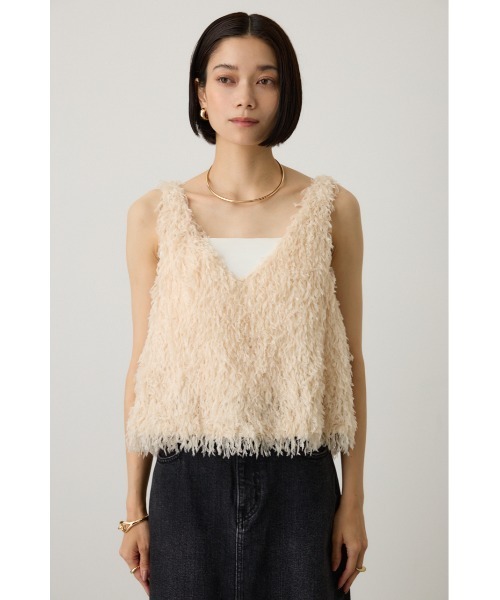 crie conforto（クリーコンフォルト）の「フェザーヤーンベスト（ベスト・レディース・アイボリー/ライトグレー/ブラウン・FREE）」の4枚目の写真