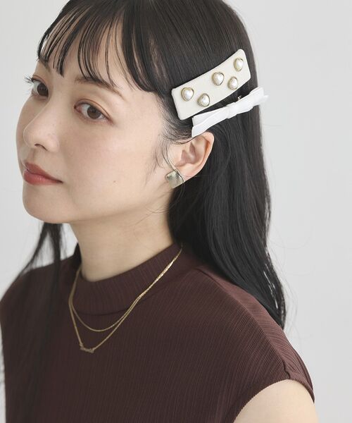 earth music&ecology（アースミュージックアンドエコロジー）の「SET2点リボンクリップ＋パール付きベロアクリップ（その他ヘアアクセサリー・レディース・ブラック/アイボリー・FREE）」の14枚目の写真
