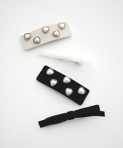 earth music&ecology（アースミュージックアンドエコロジー）の「SET2点リボンクリップ＋パール付きベロアクリップ（その他ヘアアクセサリー・レディース・ブラック/アイボリー・FREE）」の3枚目の写真