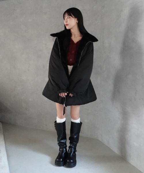 mellowneon（メロウネオン）の「3wayドロスト中綿ダウンコート / スタンドカラー（ダウンジャケット/コート・レディース・チャコールグレー/アイボリー/ブラック・FREE）」の20枚目の写真