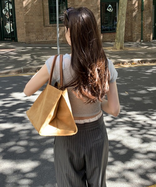 SHEPP（シープ）の「《新色追加》【お気に入り数2.7万人突破!】サイズ展開あり！ラフに穿けるイージーパンツ仕様で快適♪レイヤード ダブルウエスト イージースラックス / ピンストライプ 無地（スラックス・レディース・ネイビー/グレー/ブラック/グレー系その他/ブラウン/ブラック系その他・S/L/M）」の8枚目の写真