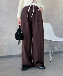 SHEPP（シープ）の「《新色追加》【お気に入り数2.7万人突破!】サイズ展開あり！ラフに穿けるイージーパンツ仕様で快適♪レイヤード ダブルウエスト イージースラックス / ピンストライプ 無地（スラックス）」