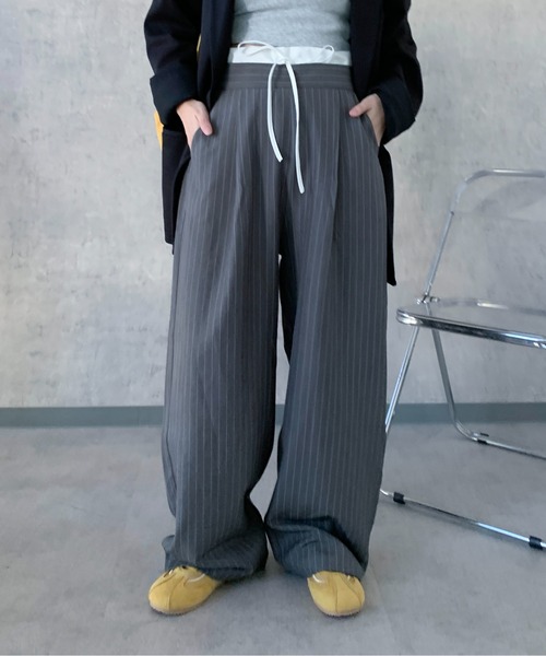 エブ ブラバド 刺繍 ピン ストライプ スラックス パンツ 定価¥54,000- エブ ブラバド 刺繍 ピン ストライプ スラックス パンツ 定価