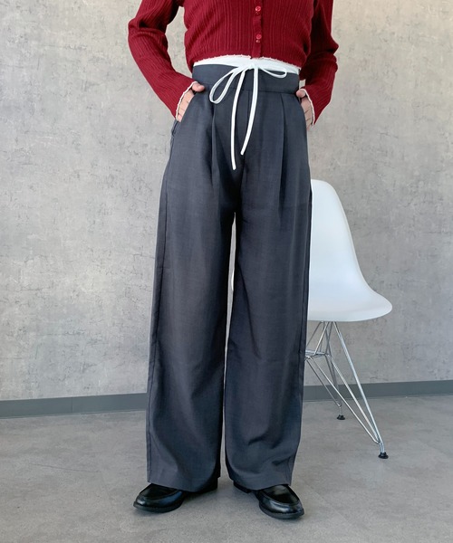 エブ ブラバド 刺繍 ピン ストライプ スラックス パンツ 定価¥54,000- Didot.showroom スラックス パンツ ピンストライプスラックス