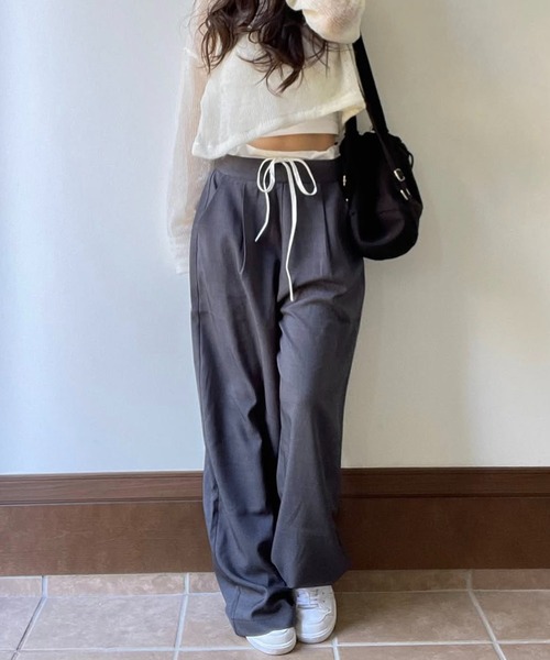 SHEPP（シープ）の「《新色追加》【お気に入り数2.7万人突破!】サイズ展開あり！ラフに穿けるイージーパンツ仕様で快適♪レイヤード ダブルウエスト イージースラックス / ピンストライプ 無地（スラックス・レディース・ネイビー/グレー/ブラック/グレー系その他/ブラウン/ブラック系その他・S/L/M）」の20枚目の写真