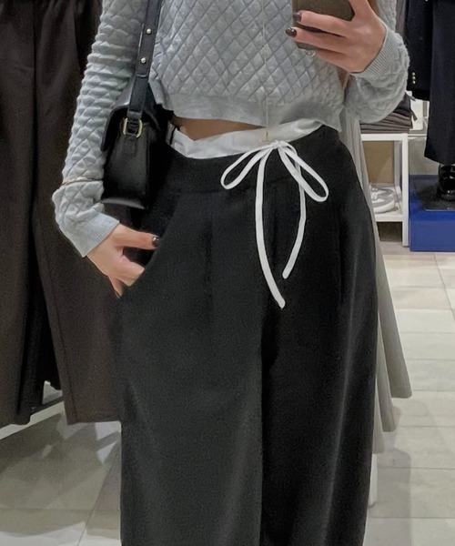 SHEPP（シープ）の「《新色追加》【お気に入り数2.7万人突破!】サイズ展開あり！ラフに穿けるイージーパンツ仕様で快適♪レイヤード ダブルウエスト イージースラックス / ピンストライプ 無地（スラックス・レディース・ネイビー/グレー/ブラック/グレー系その他/ブラウン/ブラック系その他・S/L/M）」の22枚目の写真