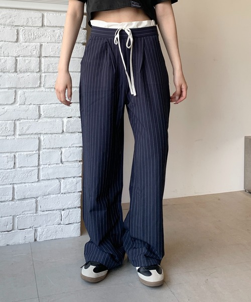 ピンストライプパンツ /Pinstripe Wrap Layered Pants PRANK PROJECT（プランクプロジェクト）の「ピンストライプ