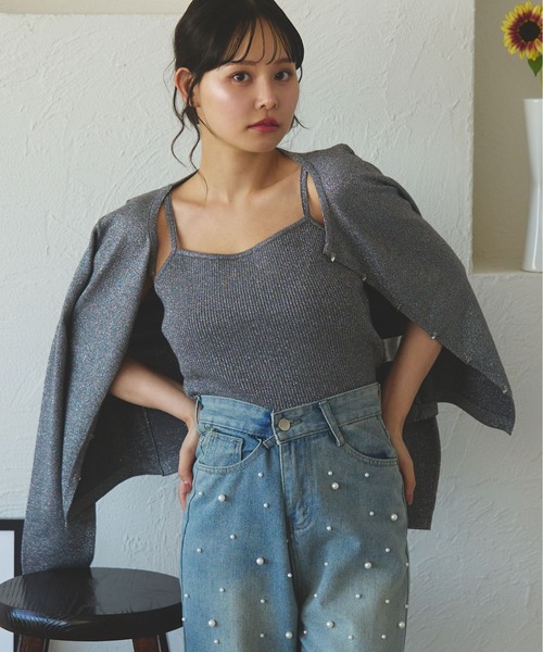 fupel(フぺル)の「glitter rib knit ensemble /ラメリブニットアンサンブル(アンサンブル・レディース・ピンク/アイボリー/グレー・FREE)」の3枚目の写真