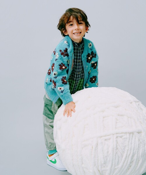 BEAMS mini（ビームスミニ）の「フラワー シャギー カーディガン 2024FW（90～150cm）（カーディガン/ボレロ・キッズ・イエロー/ライトブルー・90/100/110/120/130/140/150）」の3枚目の写真